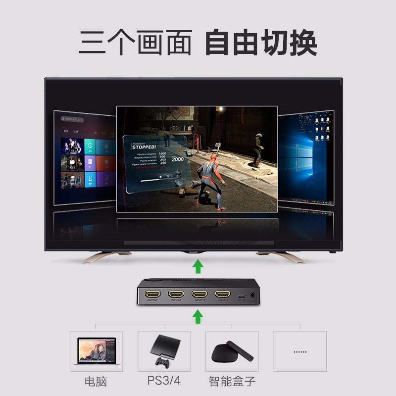 沐鸣2HDMI切换器 3进1出遥控切换
