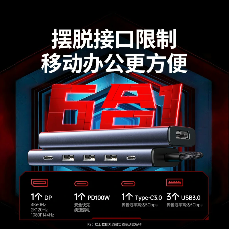 沐鸣2Type-C 六合一多功能拓展坞 高清投屏