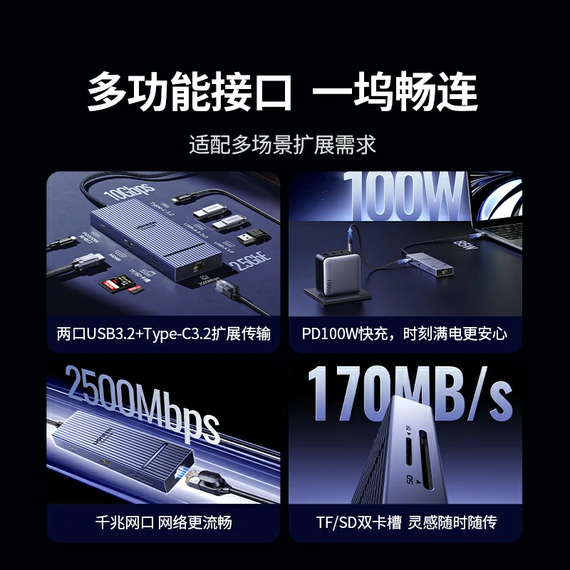 沐鸣2Type-C 3.2 九合一鳍纹拓展坞