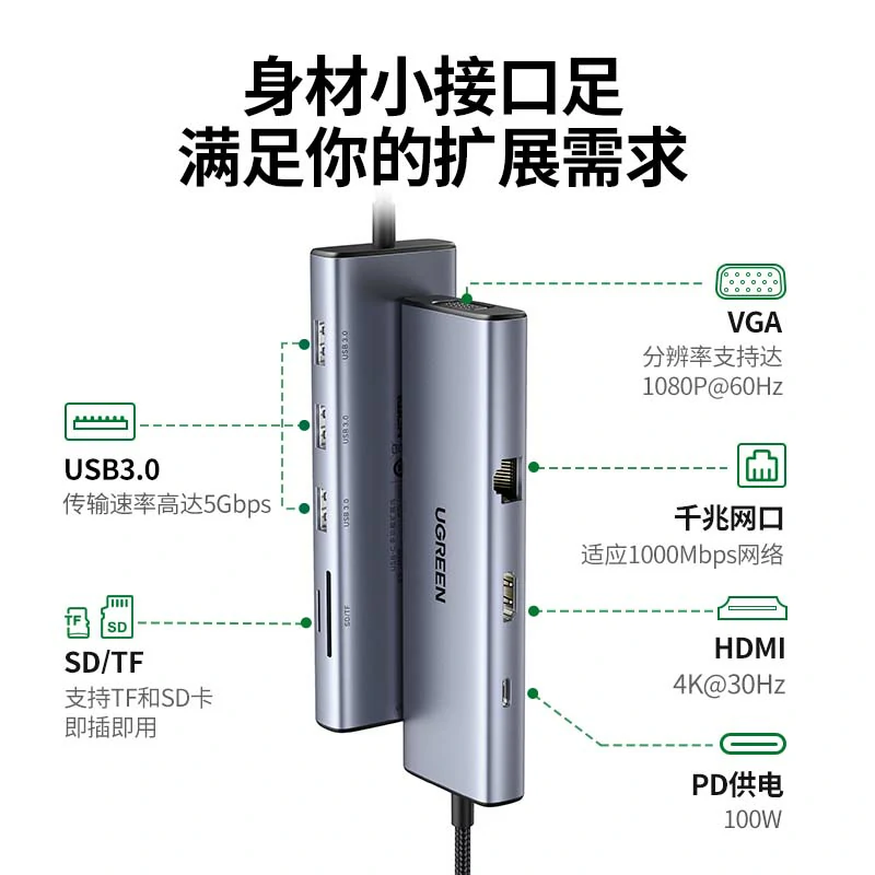 沐鸣2Type-C 九合一扩展坞 HDMI4K