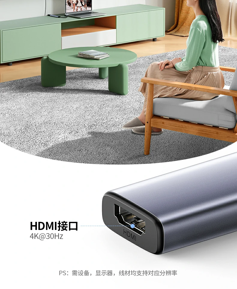 沐鸣215495 多口同时使用场景（HDMI+PD+USB3.0+USB2.0×2）