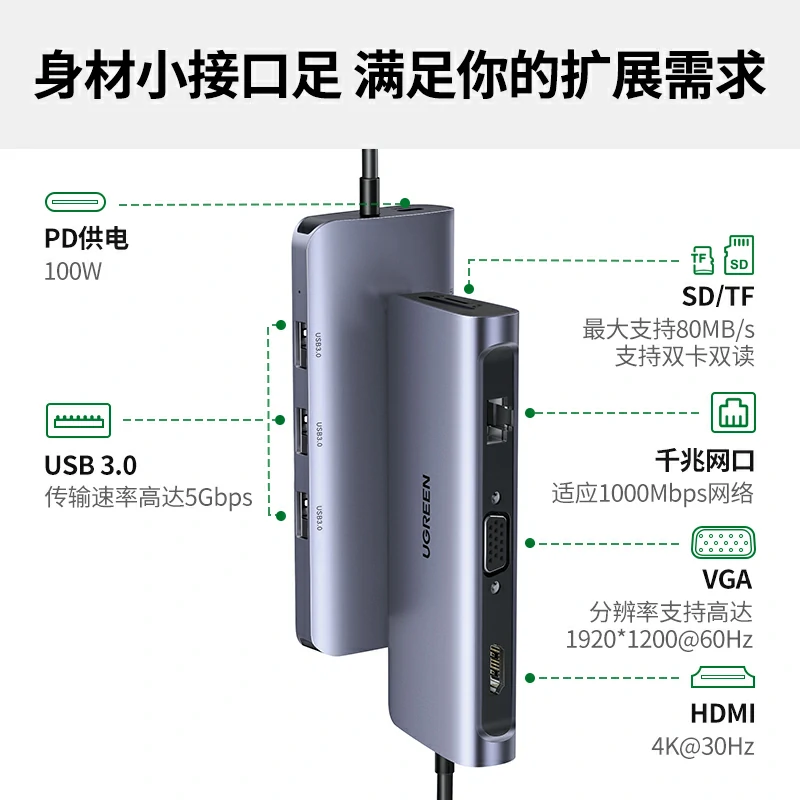沐鸣2Type-C九合一千兆网口扩展坞