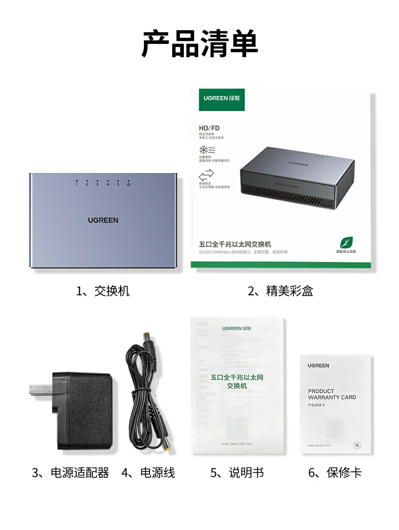 沐鸣2CM633五口全千兆交换机全家福及核心参数汇总图