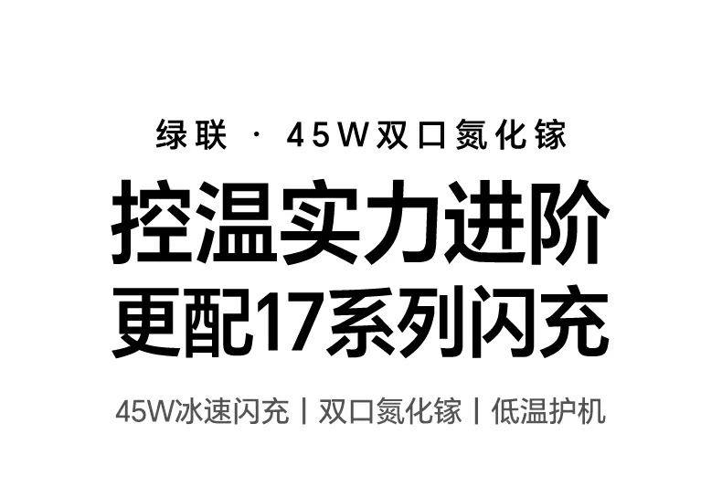 沐鸣2X526 45W双口氮化镓快充充电器全景图，展示双USB-C口设计