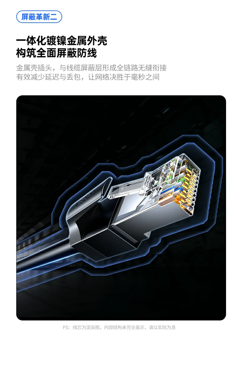 沐鸣2NW331超六类万兆屏蔽网线两层铝箔屏蔽层展示